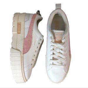 Puma Mayze Sneakers Women's Pink And White Leather Platform Sneakers SZ 7.5